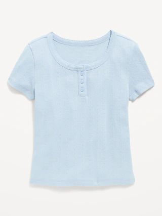 Short-Sleeve Pointelle-Knit Henley Top for Girls | Old Navy (US)