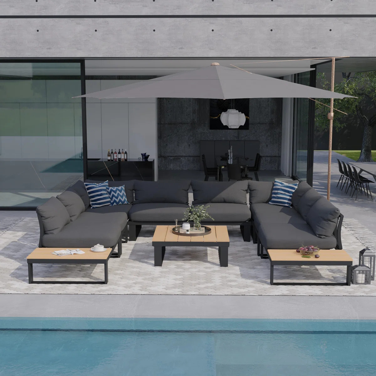 Cogbill 109.6 Wide 8 - Person Aluminium Outdoor Seating Group with Cushions | Wayfair North America