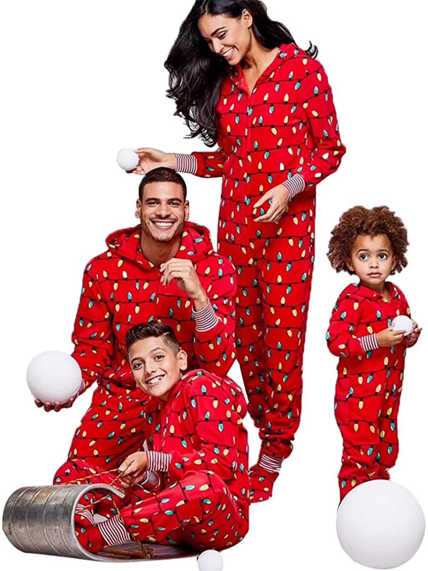 Aunavey Family Matching Christmas Pajamas Set Sleepwear Jumpsuit Hoodie with Hood for Family | Walmart (US)