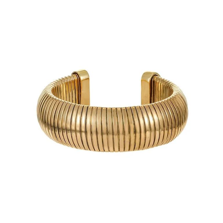 Time and Tru Goldtone Cuff Bracelet, Ribbed Texture, Female, 1 Piece | Walmart (US)