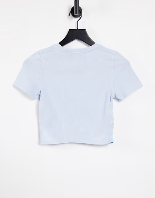 ASOS DESIGN ruched side crop fitted t-shirt in washed blue | ASOS (Global)
