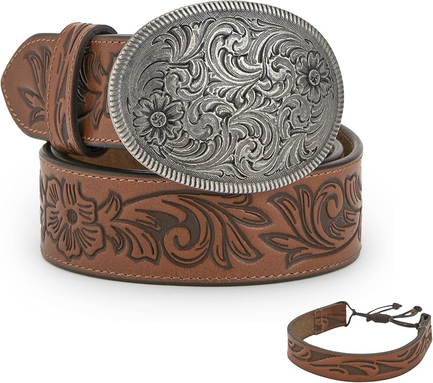RARESTAR GOODS Women Western Belts - Casual Leather - Cowgirl - Engraved Tooled floral - Belt wit... | Amazon (US)