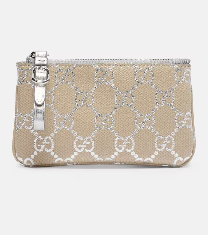 Gucci GG leather-trimmed pouch | Mytheresa (UK)