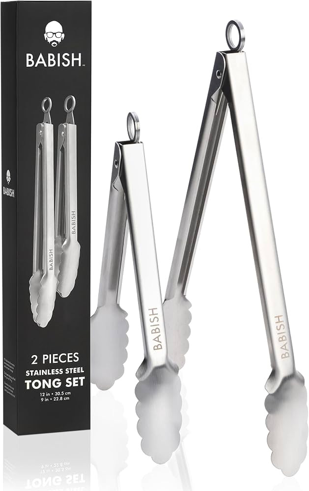 Babish 12” & 9” Locking Kitchen Tong Set, Stainless Steel | Amazon (US)