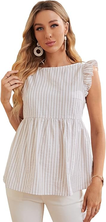 Floerns Women's Striped Print Boat Neck Tie Back Sleeveless Maternity Peplum Blouse Tops | Amazon (US)