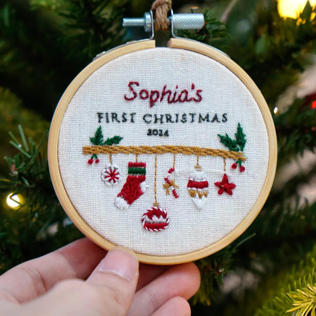 Personalized First Christmas Ornament 2024 Babys First Christmas Embroidery Hoop With Name Custom... | Etsy (US)