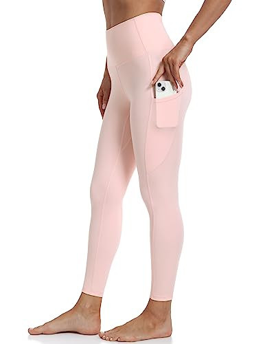 YUNOGA Women's High Waist Buttery Soft Athletic Yoga Pants 25" Inseam Leggings with Pockets (XS, Pink Sude) | Amazon (US)
