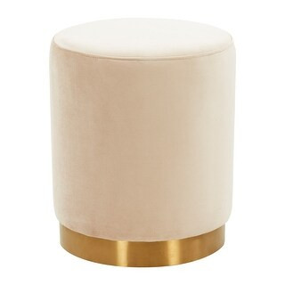 LeisureMod Remmey 16" Round Modern Velvet Vanity Ottoman W/Gold Base - Pink | Bed Bath & Beyond