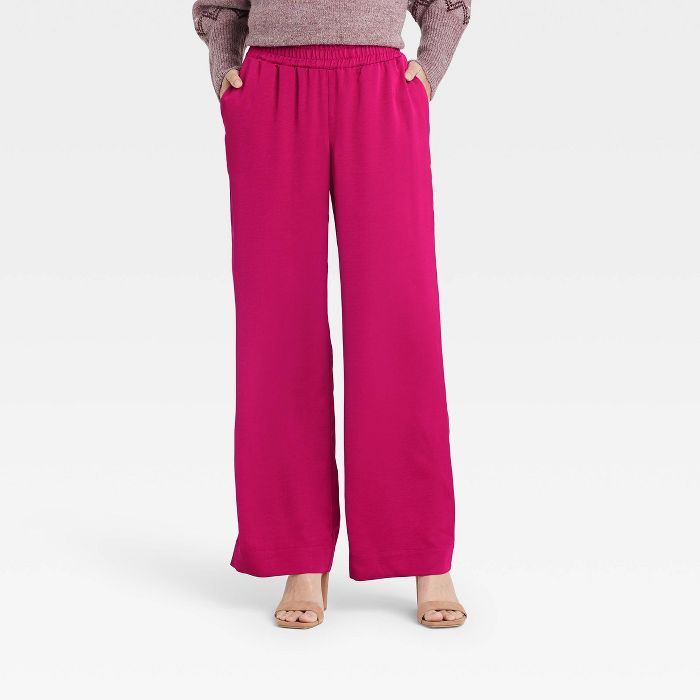 Women's High-Rise Wide Leg Satin Pull-On Pants - A New Day™ | Target