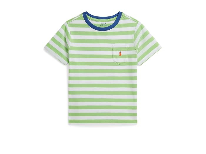 Polo Ralph Lauren Kids Striped Cotton Jersey Pocket T-Shirts (Toddler/Little Kid) Boy's T Shirt Parakeet/White : 4 Little Kid | Zappos.com