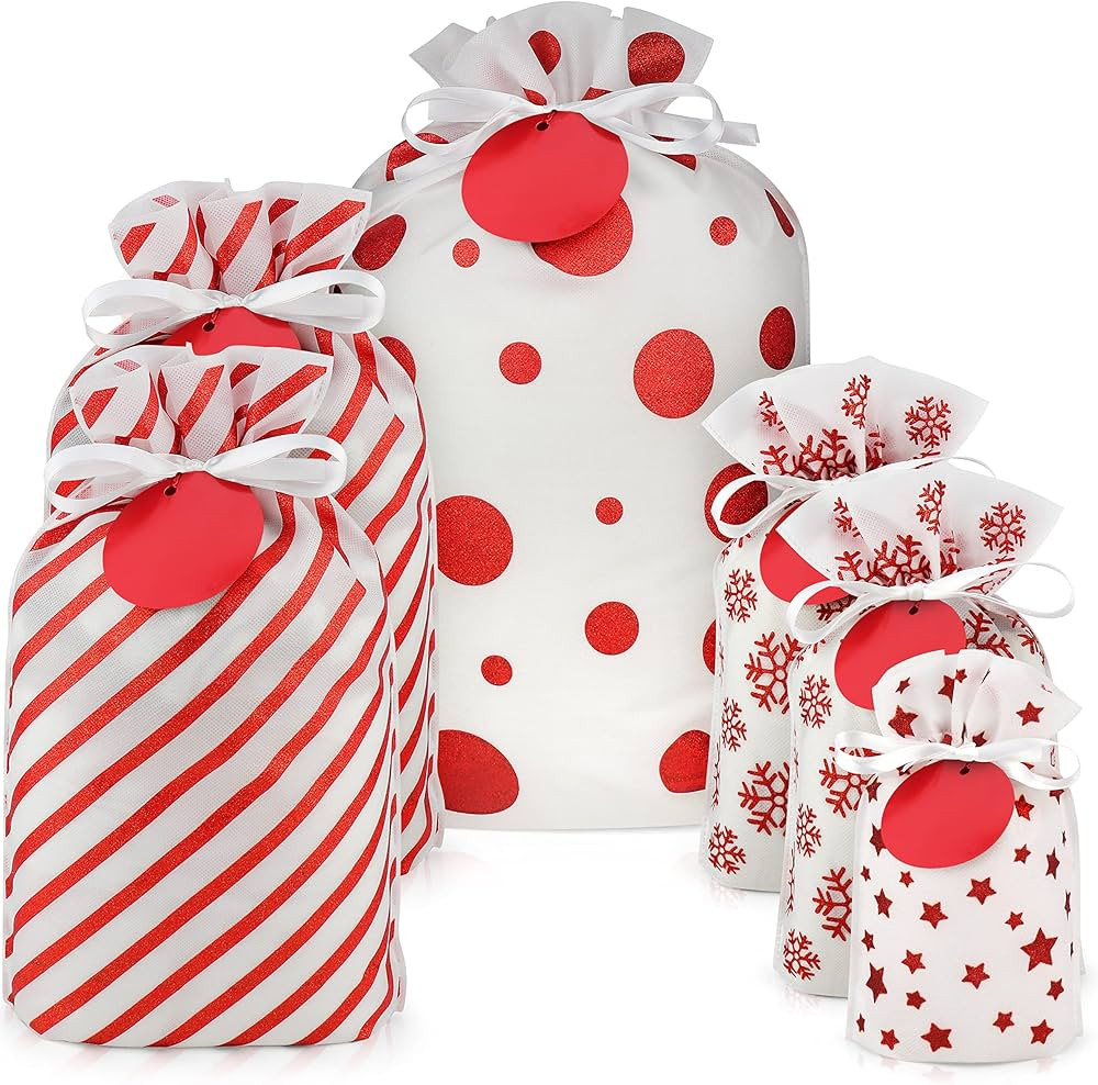 Fabric Gift Bags for Christmas Presents - 6 Pcs Christmas Bags with Drawstring, Large Christmas G... | Amazon (US)
