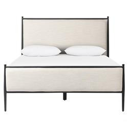 Isabella Modern Classic Cream Upholstered Black Iron Bed - Queen | Kathy Kuo Home