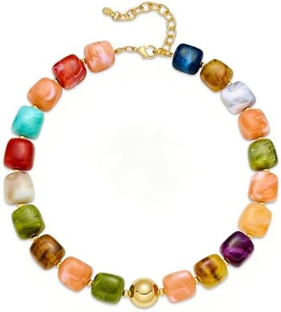 WOWORAMA Collares gruesos coloridos para mujer, dise\u00f1o de cuentas cuadradas grandes, multico... | Amazon (US)