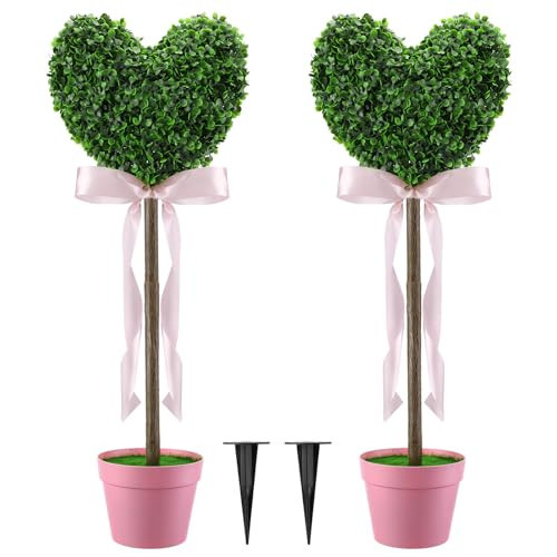 Glitinsel Valentine's Day Artificial Boxwood Decoration 25.6"-32.6'' Fake Heart-Shaped Topiary Tree Plant Faux Love Topiary Ball for Indoor and Outdoor Valentine's Day Holiday Garden Porch Decor | Amazon (US)
