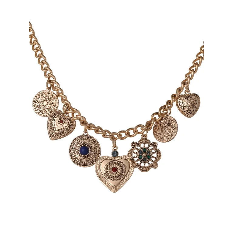 Jessica Simpson Women's Heart Charm Necklace with Figaro Chain, 18" + 3" Extender | Walmart (US)