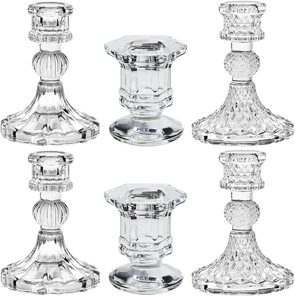 Glass Candlestick Holders Set of 6, Taper Candle Holder for Wedding Festival Christmas Party Vale... | Amazon (US)