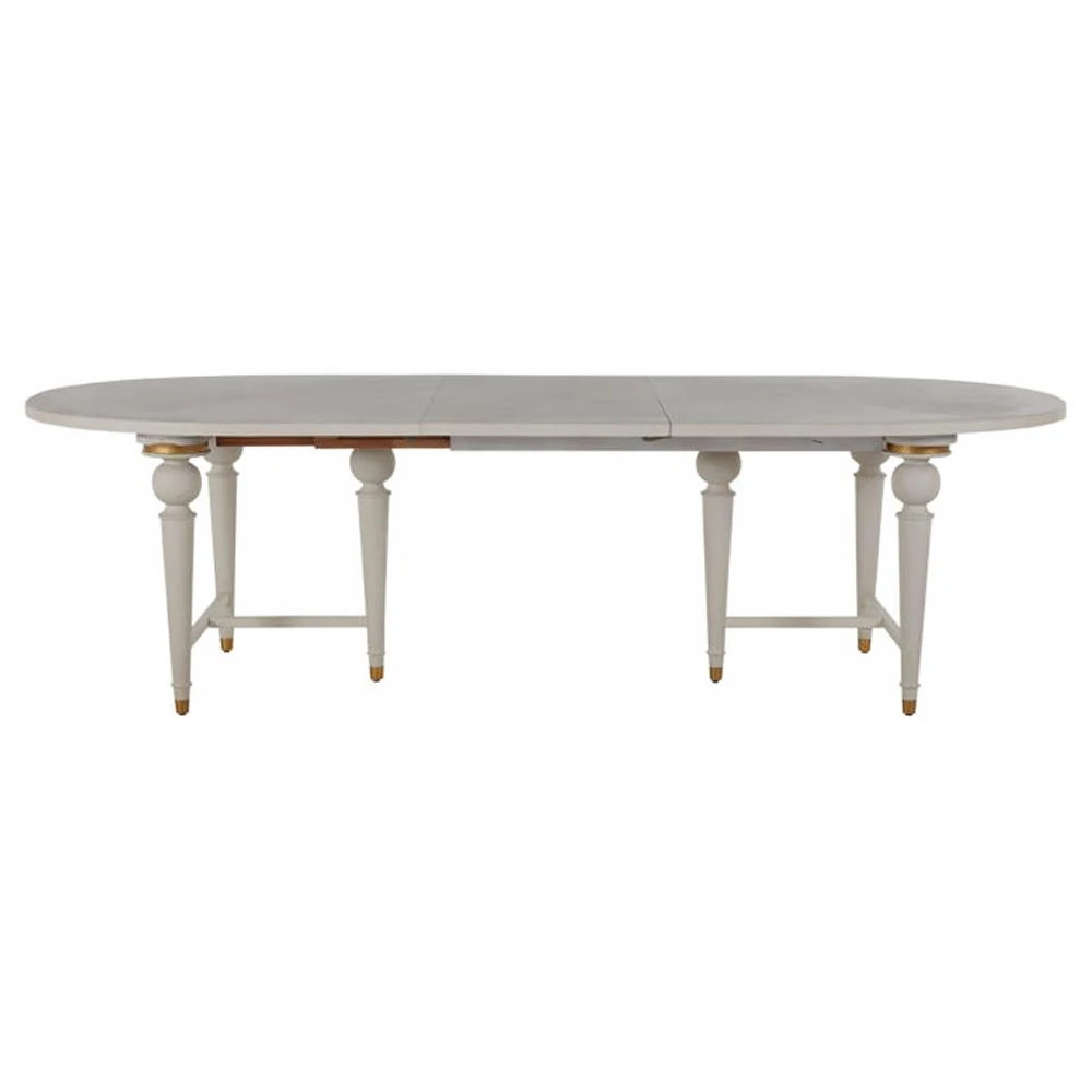 Rosemary French Country Cerused White Wood Extendable Oval Dining Table - 83"-105"W | Kathy Kuo Home
