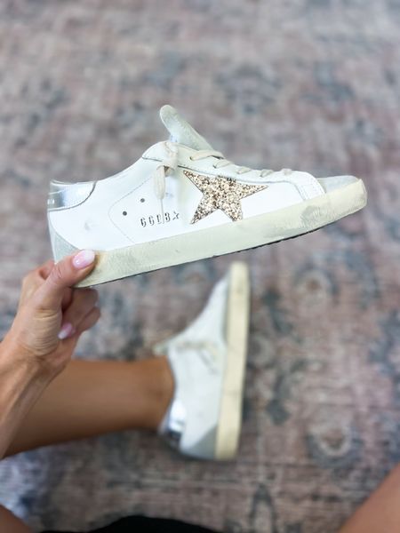 Golden Goose superstar sneakers. Glitter golden goose shoes. GG glitter sneakers. Gift idea for her. Christmas gift. Travel sneakers. So comfy! I’m a solid 6.5 and did the 37s in these. Ombré nails. Bridal nails. Fall nails. 

#LTKtravel #LTKGiftGuide #LTKshoecrush