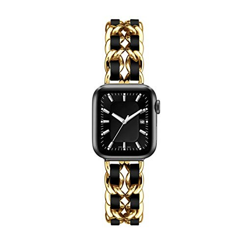 Virano Luxurious Gold Stainless Steel and Leather Fashion Apple Watch Band Replacement Compatible wi | Amazon (US)