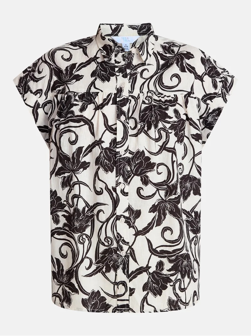 Time and Tru Women's Camp Shirt with Short Sleeves, Sizes XS-XXXL | Walmart (US)