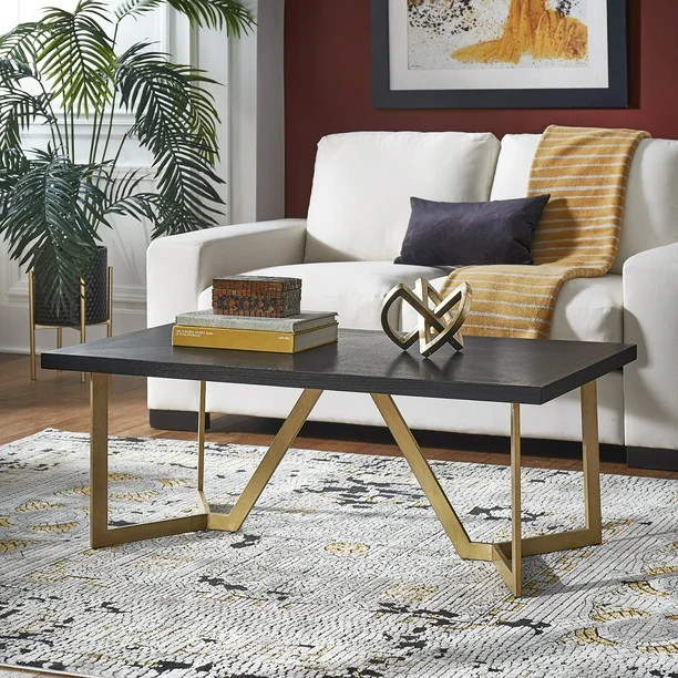 Weston Home Marquis Wood and Metal Coffee Table, Black/Gold | Walmart (US)