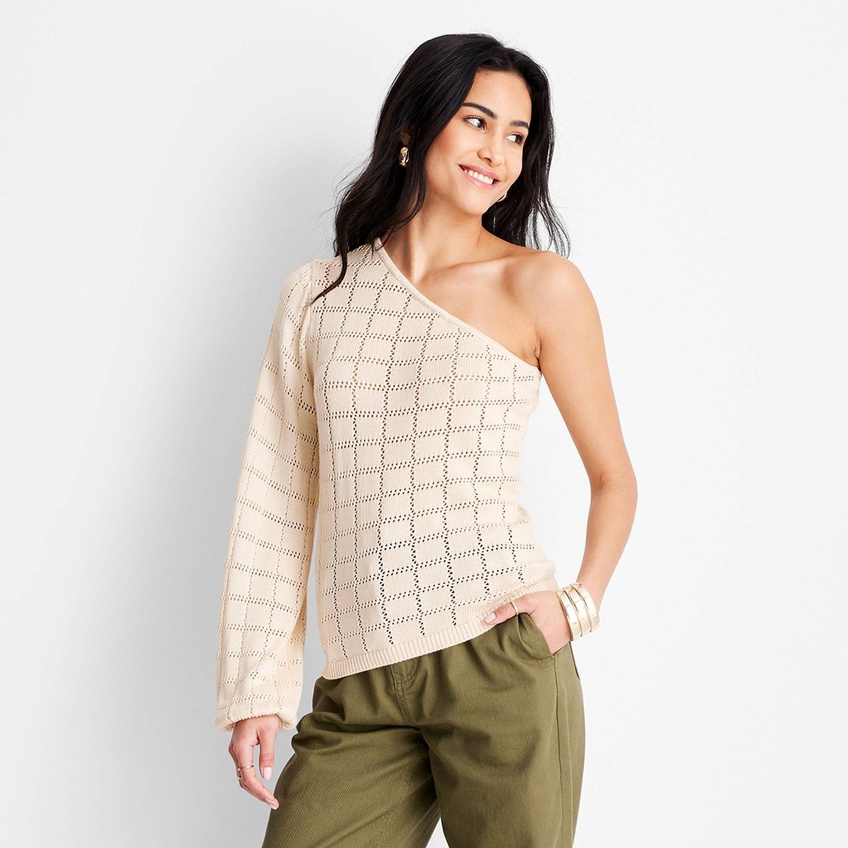 Women's Asymmetrical One Shoulder Checkered Sweater - Future Collective™ with Jenny K. Lopez Cr... | Target