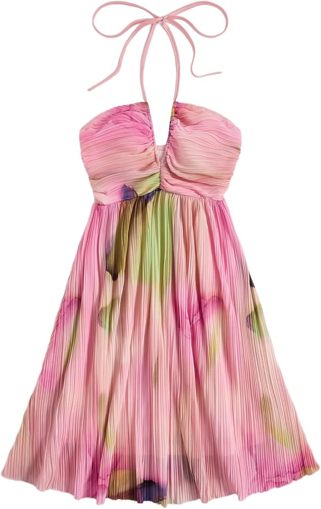 SOLY HUX Women's Tie Dye Cami Dress Halter Backless Sleeveless A Line Short Summer Dresses Sundre... | Amazon (US)