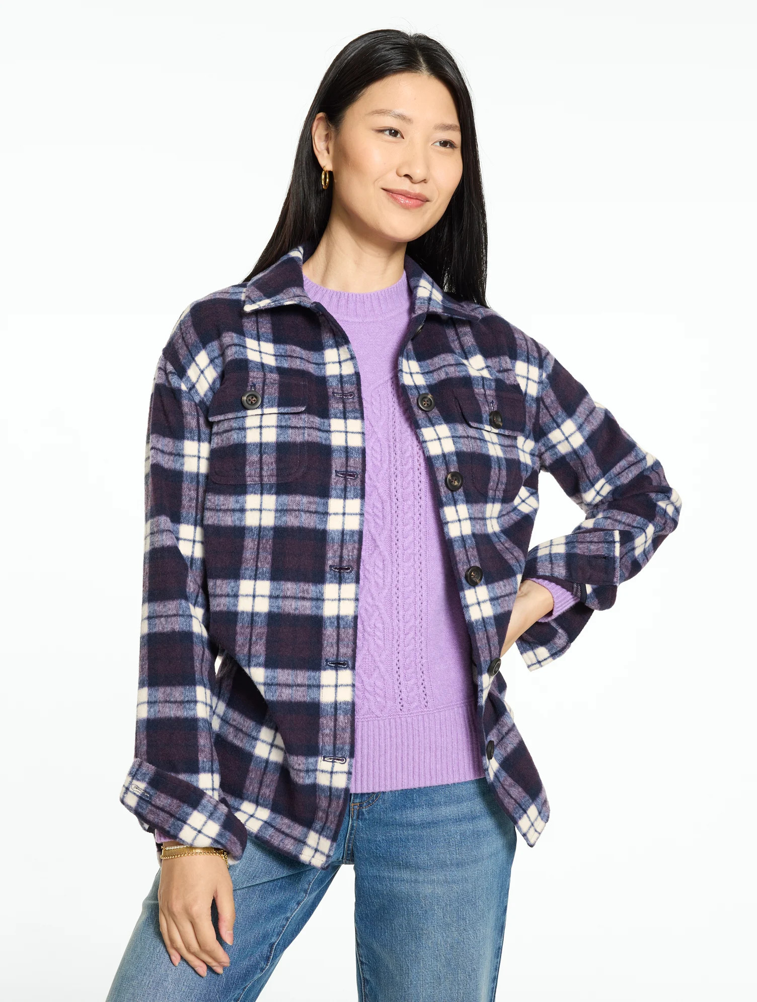 Plus Size - Shirt Jacket - Hunting Plaid - Ivory - X Talbots | Talbots