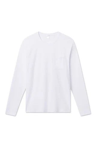 Men's Long Sleeve Pima Pocket Tee in White | Lake Pajamas