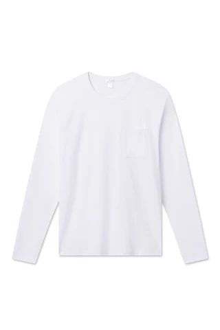 Men's Long Sleeve Pima Pocket Tee in White | Lake Pajamas