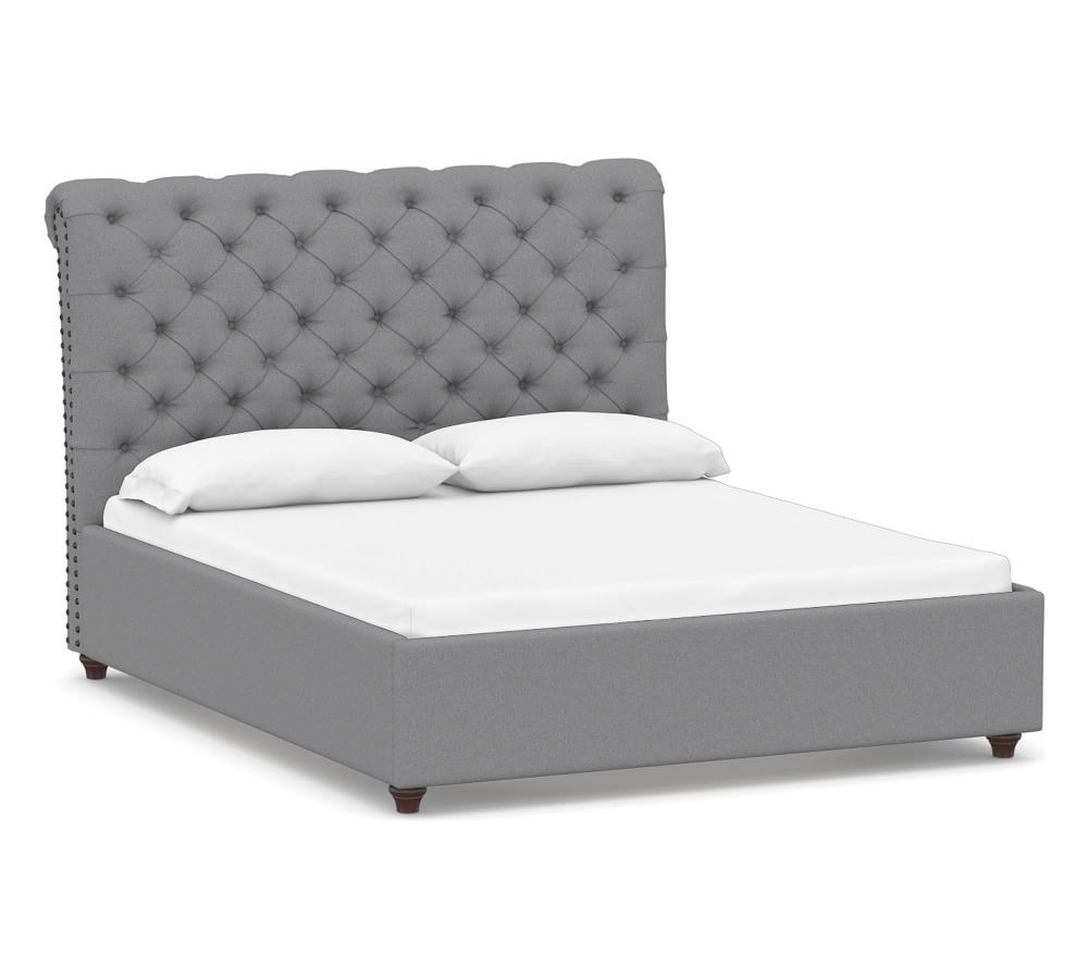 Chesterfield Tufted Upholstered Bed, Queen, Textured Twill Ivory | Pottery Barn (US)