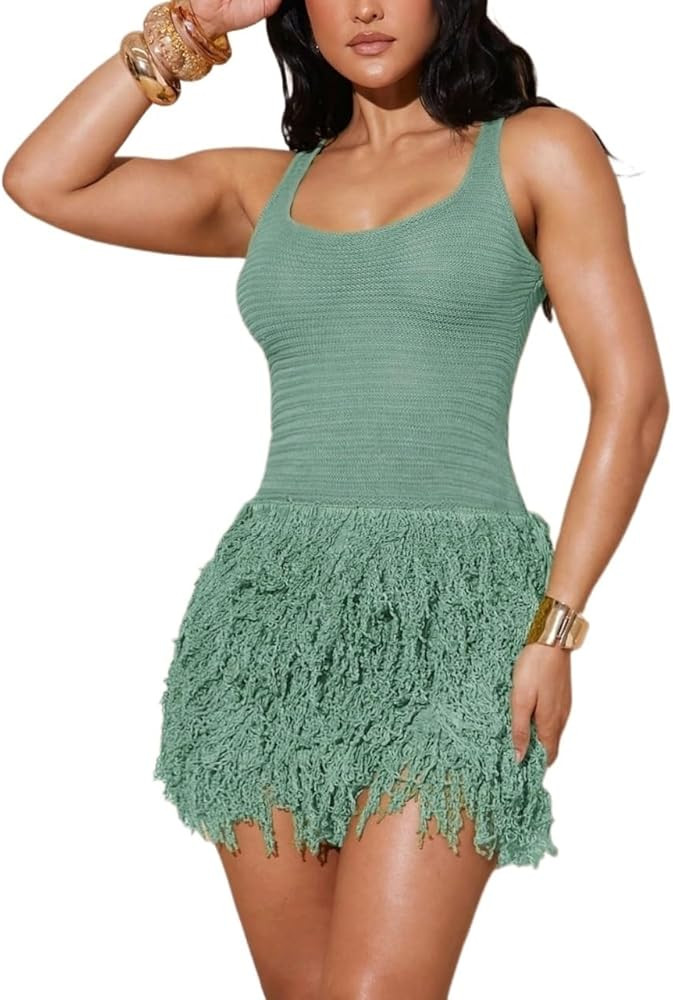 Solid Color Hem Sleeveless Fit Knit Short Dress Women's Casual Knit Sweater Dresses | Amazon (US)