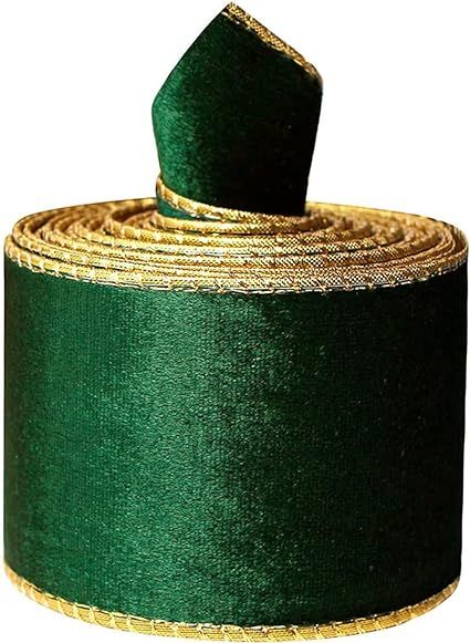 Dark Green Wired Velvet Ribbon for Gift Wrapping, Chrisrtmas Tree (2-1/2 inch, 5 Yards) | Amazon (US)