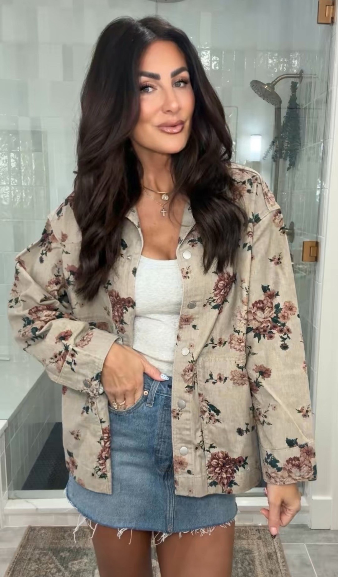 Floral denim jacket - in a large so it’s oversized 

#LTKTall #LTKootd #LTKOver40