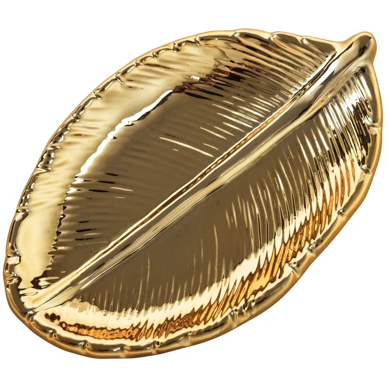 Decorative Gold Leaf Ceramic Plate Dish Porcelain Candy Trinket Dish Jewelry Fruit Serving Tray S... | Walmart (US)