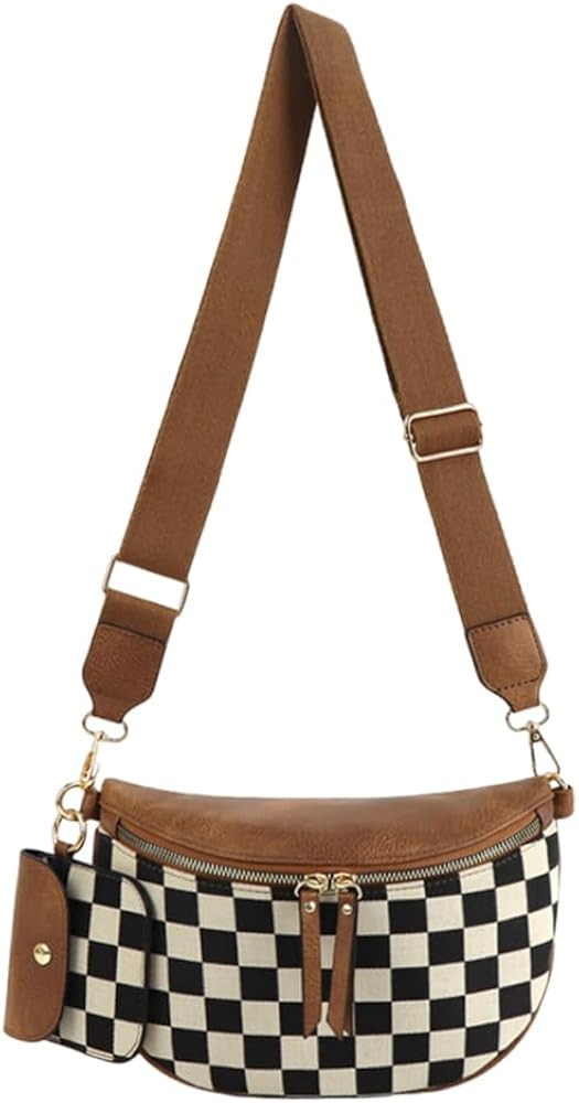 Checkered Crossbody Bags For Women Checkerboard Bum Bag Plaid Pattern Purse Colorblock Fanny Pack | Amazon (US)