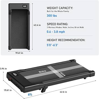 DeerRun Under Desk Walking Pad Treadmill with 6% Manual Incline, 0.6-3.8 MPH Walking Speed, 2.5 H... | Amazon (US)