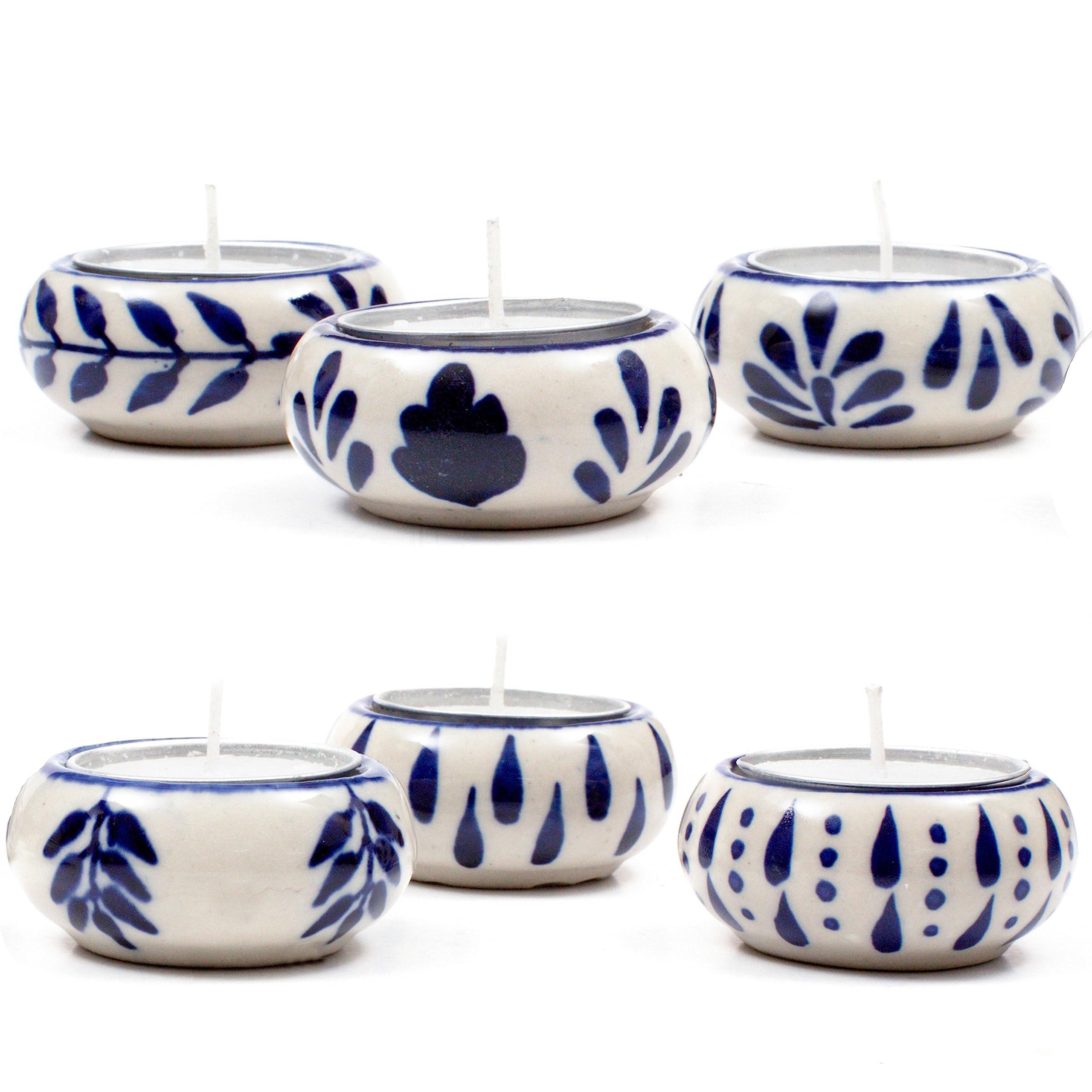 CLEENTABLE - 6-Piece Ceramic Tea Light Holders – Blue & White Decorative Votive Candle Holders ... | Amazon (US)
