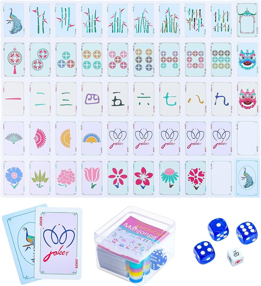 160 Pcs Mahjong Playing Cards Set (Blue) – American & Chinese Style, Includes Storage Box, Dice... | Amazon (US)