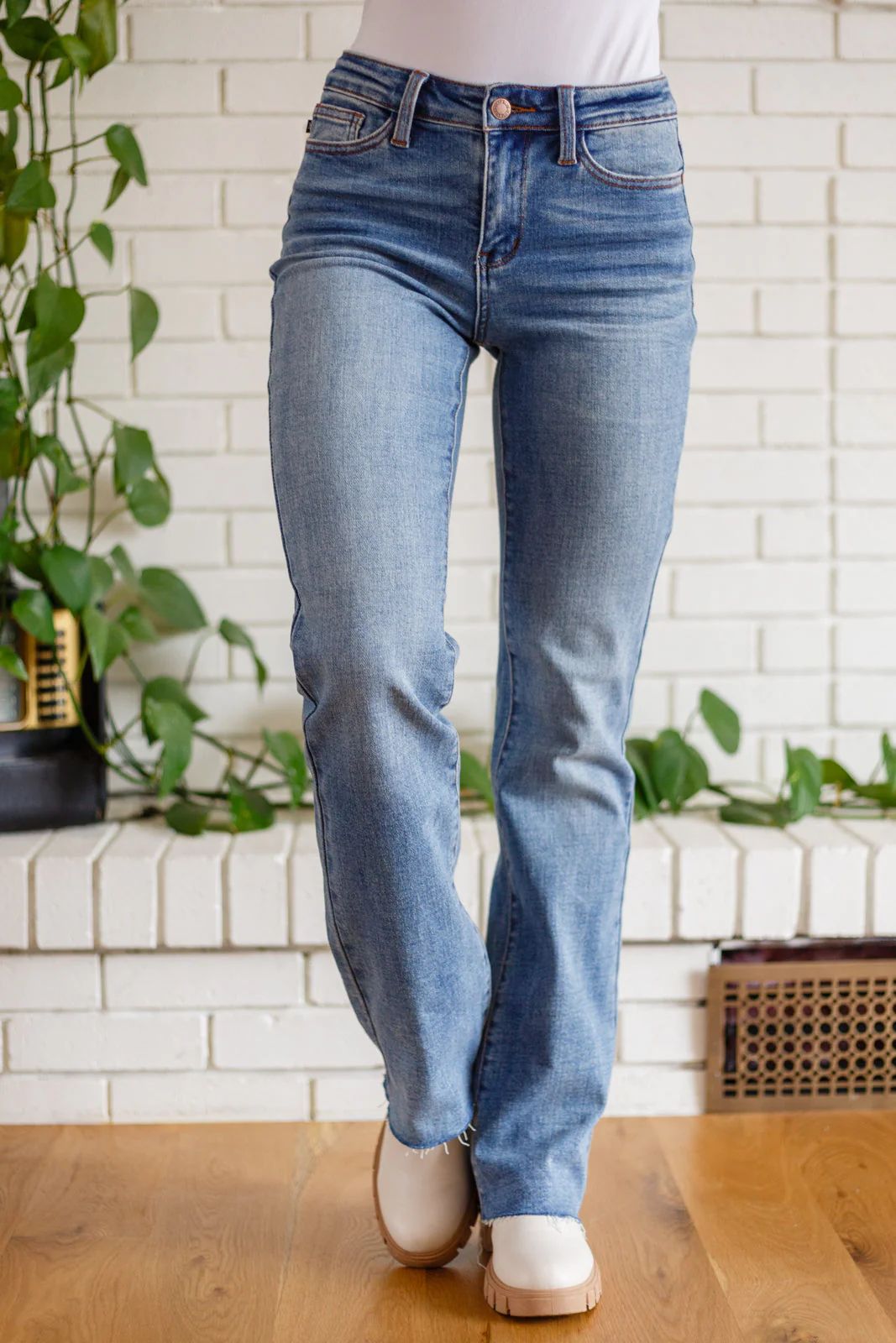 Sabrina Raw Hem Bootcut Jeans | Peppered with leopard