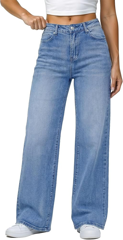 GRAPENT Wide Leg Jeans for Women Trendy High Waisted Stretchy Denim Pants 90s Baggy Jeans Trouser... | Amazon (US)