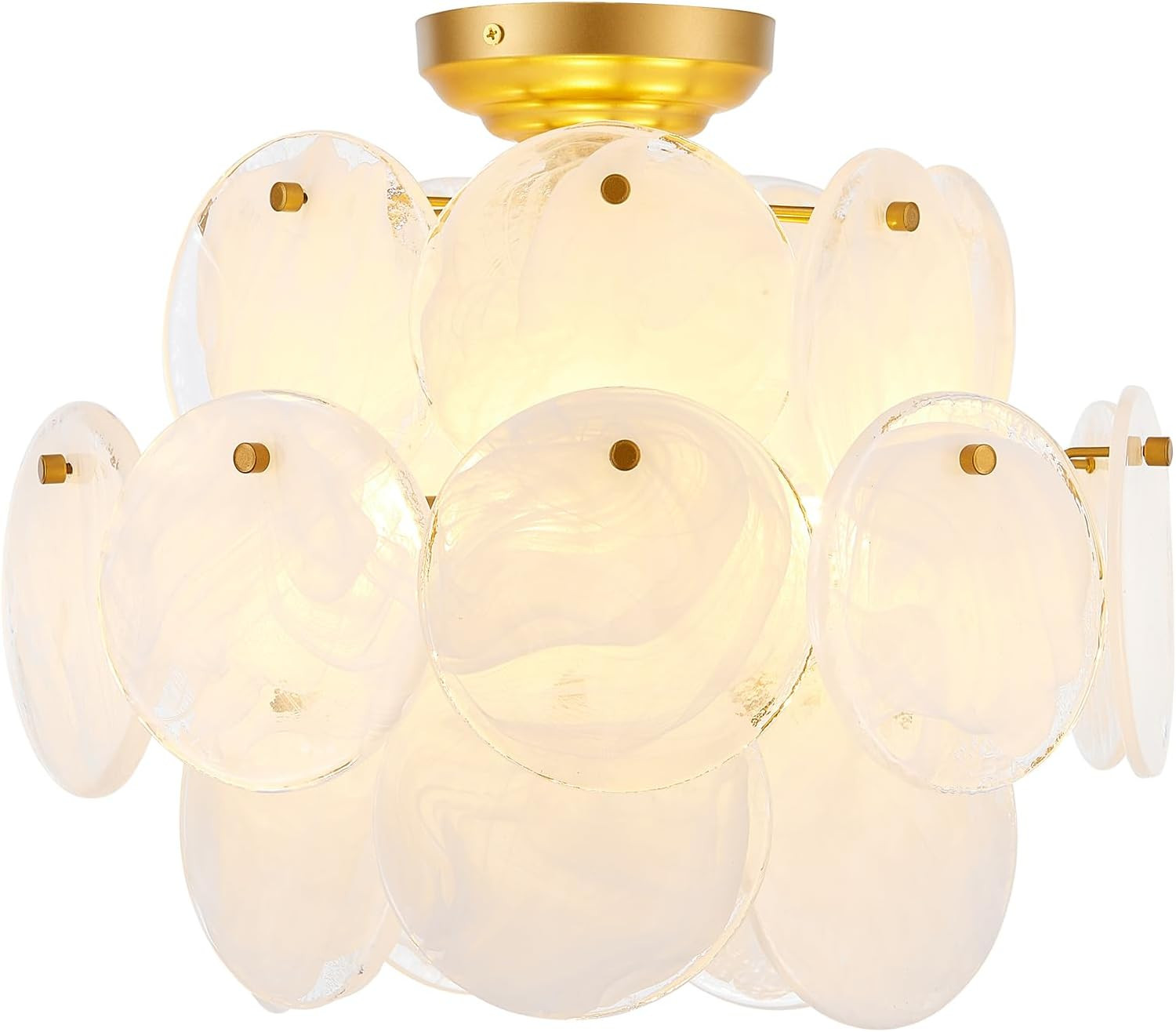 Modern Flush Mount Glass Ceiling Light Gold Finish, Hallway Lights Vintage Chandelier, 4-Light Un... | Amazon (US)