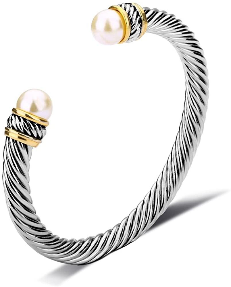 Amazon.com: UNY Fashion Jewelry Brand Cable Wire Bangle Elegant Beautiful Imitation Pearl Valenti... | Amazon (US)
