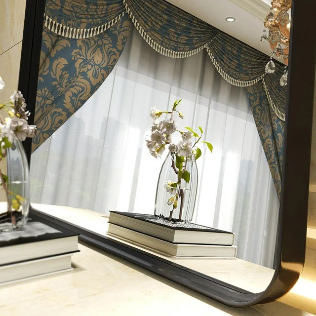 BEAUTYPEAK Bathroom Mirror 24x36 inch, Modern Round Corner Vanity Wall Mirror,Black | Walmart (US)