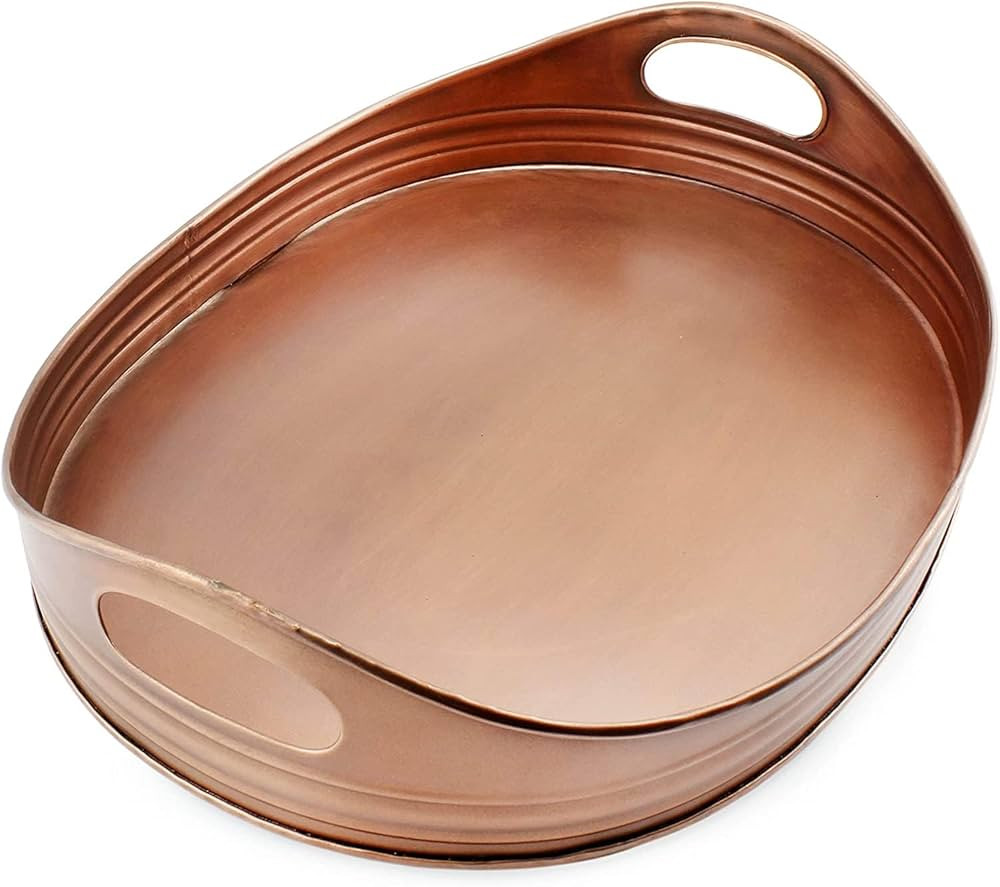 AuldHome Rustic Oval Copper Tray (16.5 x 12.5 Inches); Farmhouse Metal Decorative Serving Tray | Amazon (US)