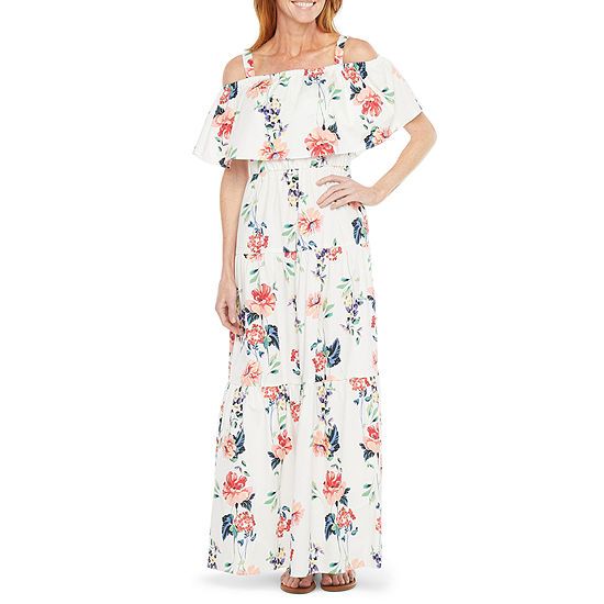 Melonie T Short Sleeve Cold-Shoulder Floral  Maxi Dress with Coordinating Face Mask | JCPenney