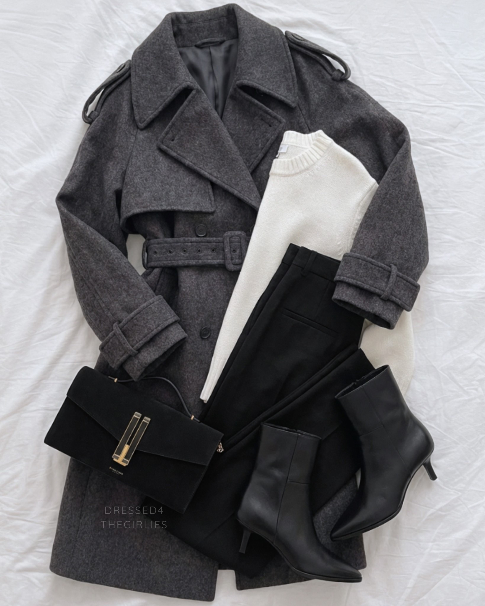 Styling grey pieces🩶

Tags: grey trench coat outfit, cream knit jumper outfit, black tailored trousers outfit, black ankle boots outfit, black clutch bag, winter workwear, fall work outfit 

#LTKeurope #LTKworkwear #LTKwinter