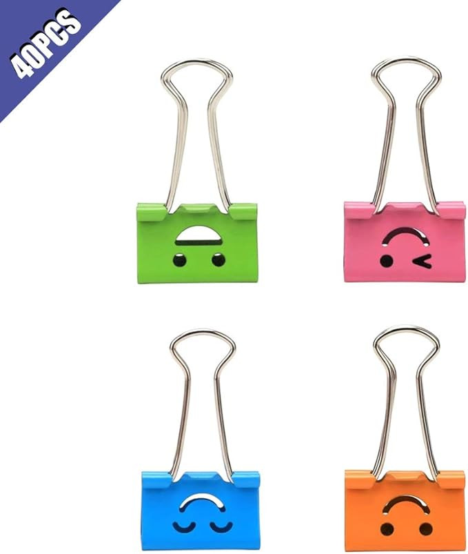 vanki Pack of 40 Cute Lovely Smiling Face Spring-Loaded File Organizer Paper Holder Metal Binder ... | Amazon (US)