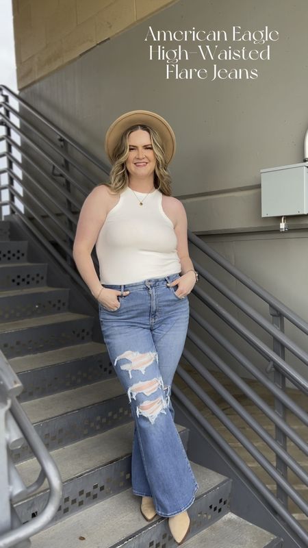 These high-waisted flare jeans from American Eagle are my current go tos at the moment! I am just OBSESSED with them! I’m wearing a size 12 and it fits TTS!  They’re also currently on sale for under $40! The hat is also another favorite of mine from Amazon that I’ve had for years and it’s truly THE best ever! #amazon #americaneagle #jeans #tryonhaul

#LTKsalealert #LTKmidsize #LTKVideo