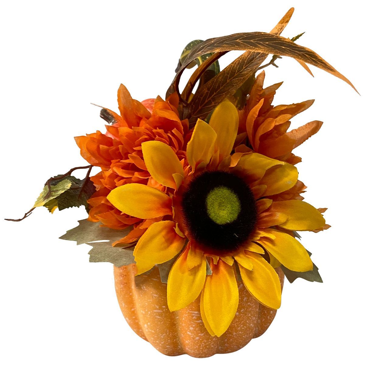 Northlight 14.75" Yellow Sunflower and Mum Filled Pumpkin Thanksgiving Decor | Target